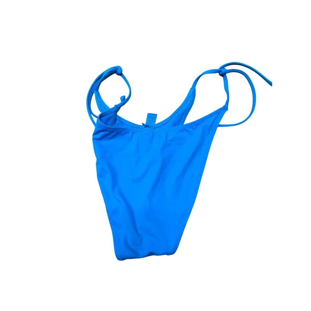 SKIMS Swim Side Tie Bikini Bottom Cyan Blue Medium Low Rise High Cut Leg M